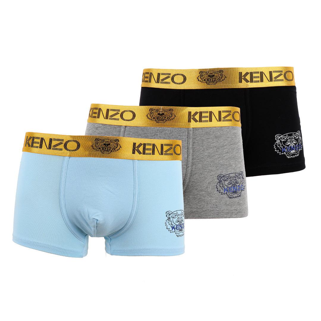 Kenzo Crested 3 IN 1Elastic Band Blue or Black White and Grey Boxers - Obeezi
