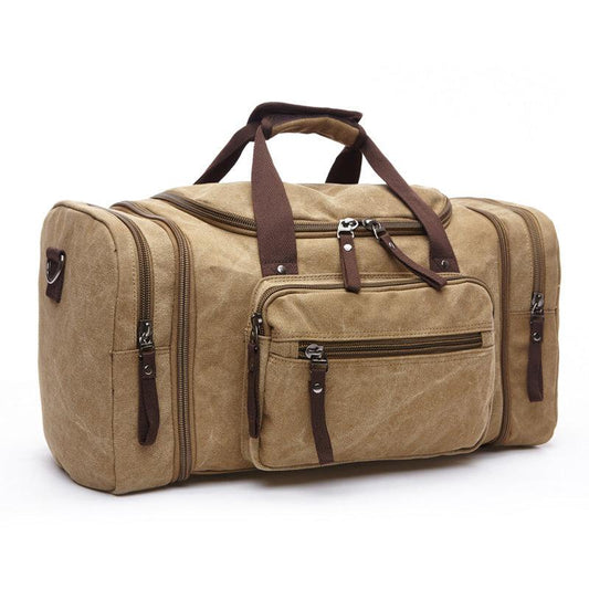 Khaki Vintage Canvas Gym Duffel unisex Travel Tote Bag - Obeezi.com