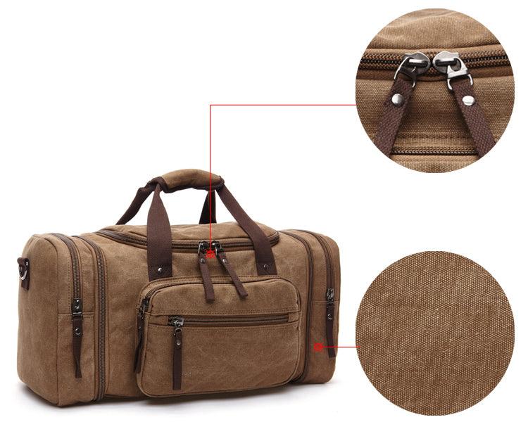 Khaki Vintage Canvas Gym Duffel unisex Travel Tote Bag - Obeezi.com