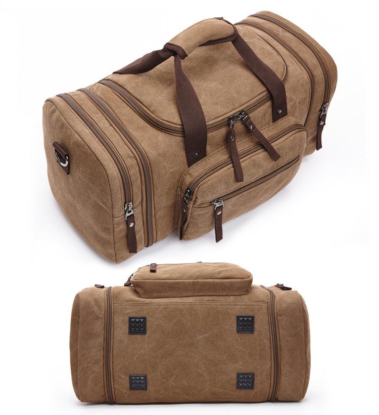 Khaki Vintage Canvas Gym Duffel unisex Travel Tote Bag - Obeezi.com