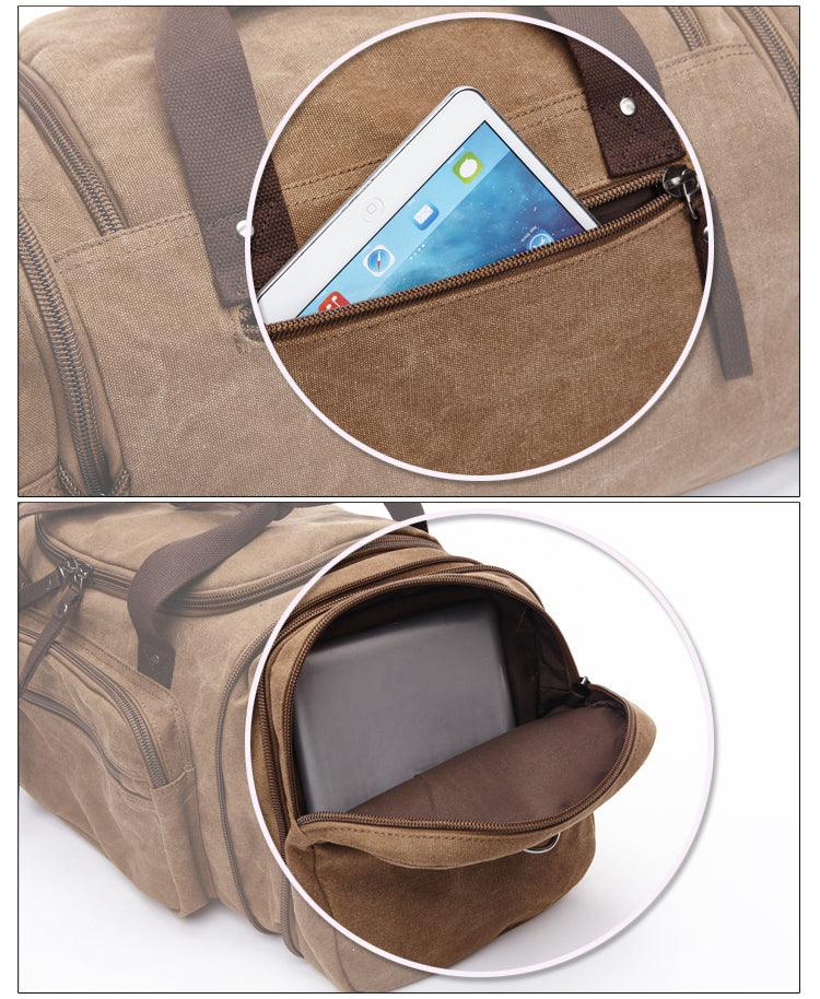 Khaki Vintage Canvas Gym Duffel unisex Travel Tote Bag - Obeezi.com