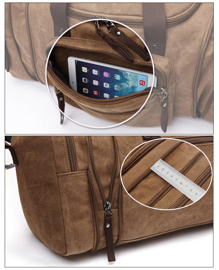 Khaki Vintage Canvas Gym Duffel unisex Travel Tote Bag - Obeezi.com