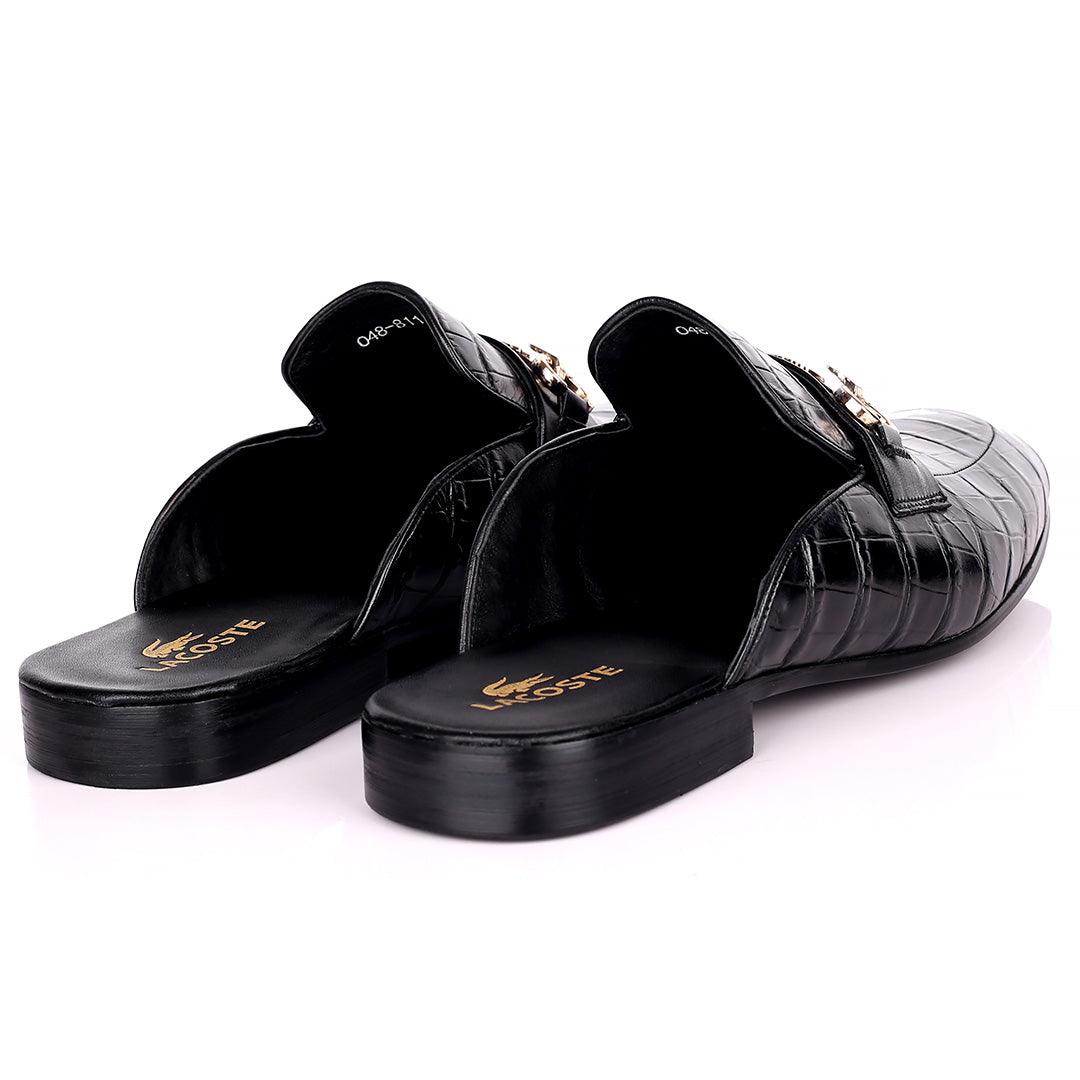 Lacos Elegant Gold Logo Designed Black Half Leather Shoe - Obeezi.com