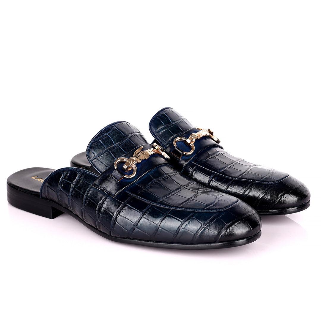 Lacos Elegant Gold Logo Designed Blue Half Leather Shoe - Obeezi.com