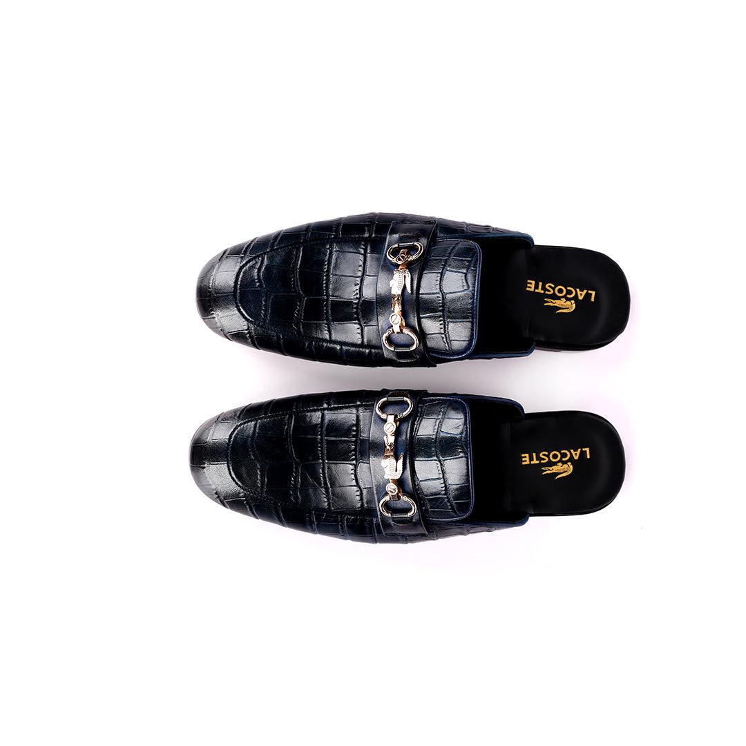 Lacos Elegant Gold Logo Designed Blue Half Leather Shoe - Obeezi.com