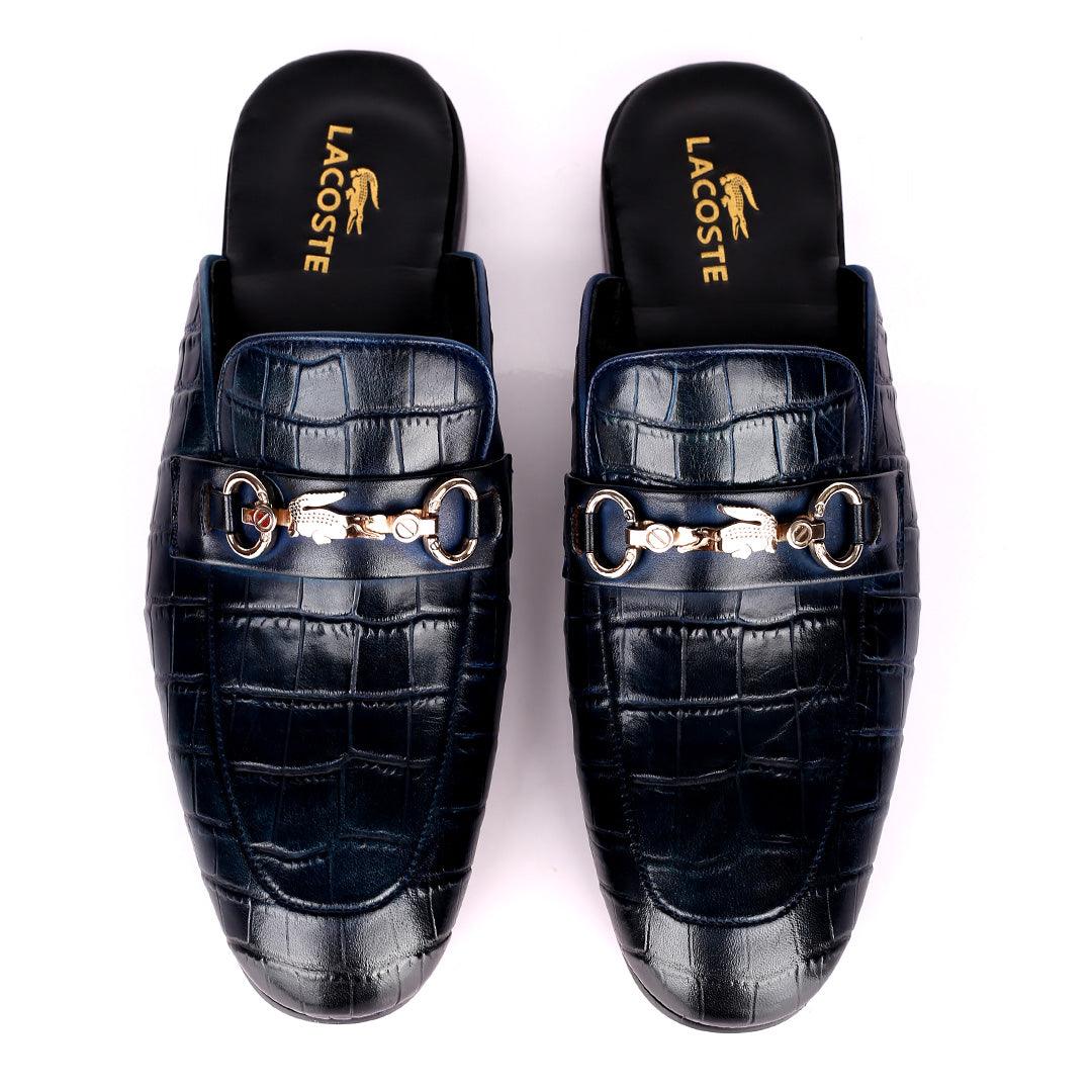 Lacos Elegant Gold Logo Designed Blue Half Leather Shoe - Obeezi.com