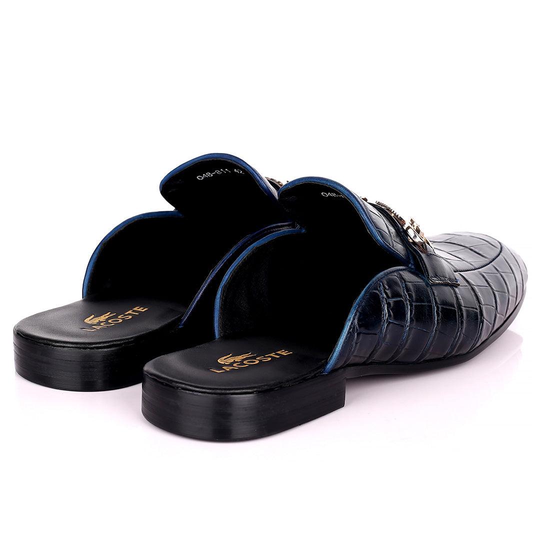 Lacos Elegant Gold Logo Designed Blue Half Leather Shoe - Obeezi.com