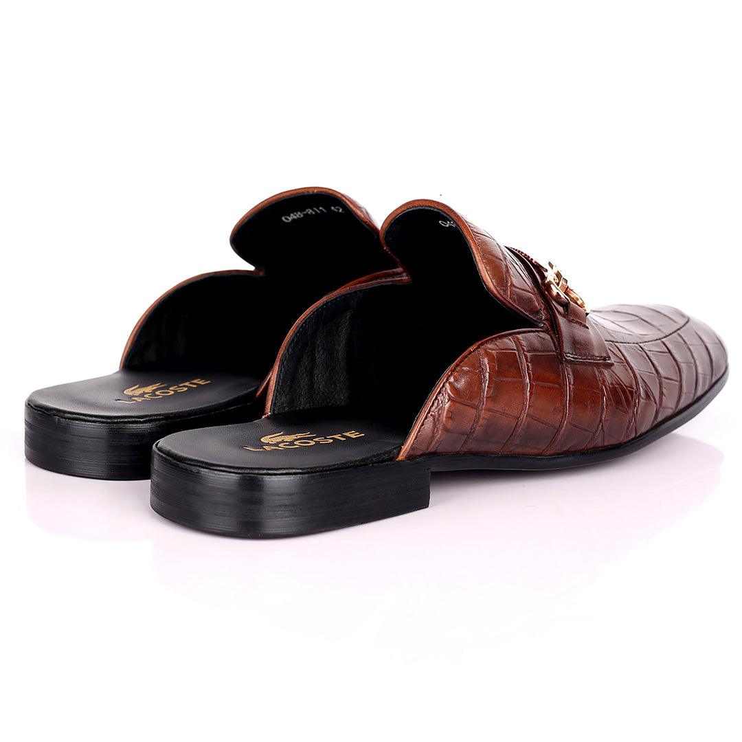 Lacos Elegant Gold Logo Designed Coffee Half Leather Shoe - Obeezi.com