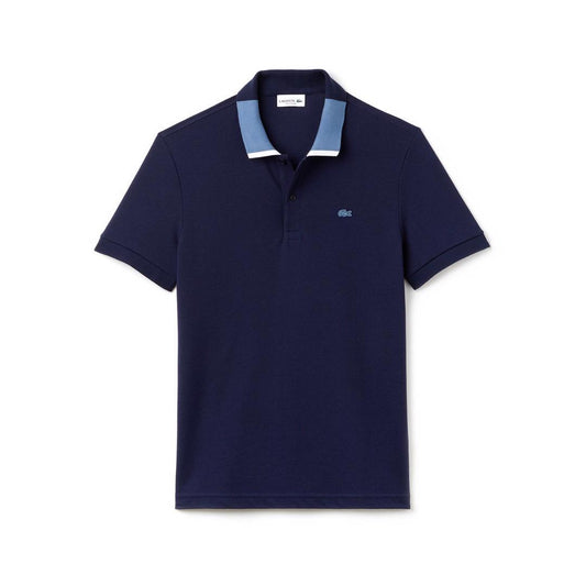 Lacoste Crested Logo Navy Blue With Light Blue Colar Polo Shirt - Obeezi
