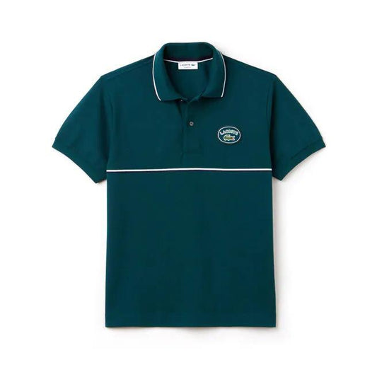 Lacoste Crested Logo with Black/White stripe Polo Shirt -Green - Obeezi