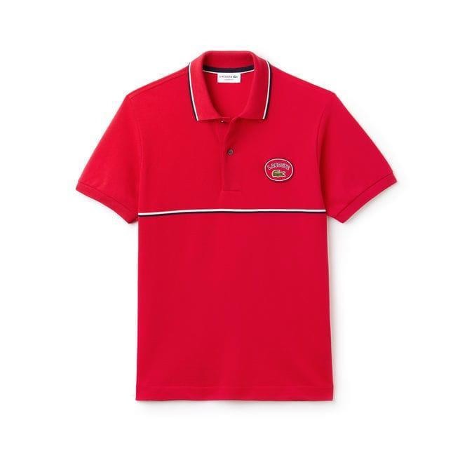 Lacoste Crested Logo with Black/White stripe Polo Shirt Red - Obeezi
