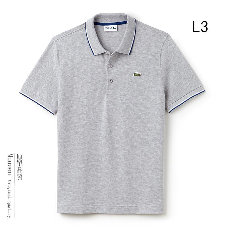 Lacoste Crested Logo With Navy Blue And White Collar Striped-Grey - Obeezi