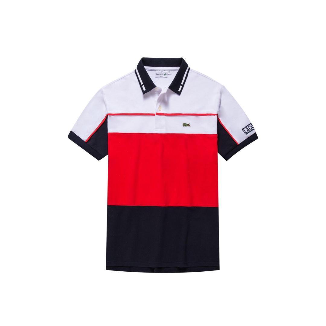 Lacoste Crested Red and Navy Blue With White Polo Shirt - Obeezi