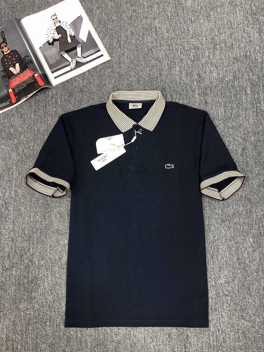 Lacoste Custom Fitted Plain T-Shirt Polo-Navy Blue - Obeezi