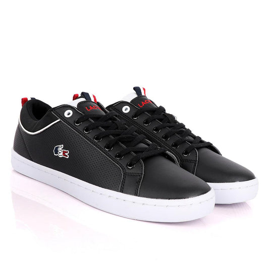 Lacoste Dotted Leather Black Sneakers With White Sole - Obeezi