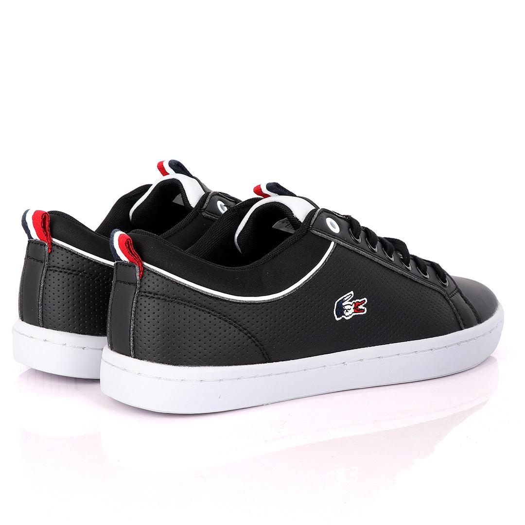 Lacoste Dotted Leather Black Sneakers With White Sole - Obeezi