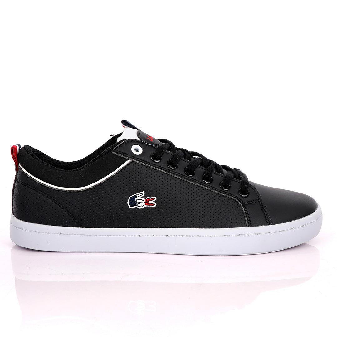 Lacoste Dotted Leather Black Sneakers With White Sole - Obeezi