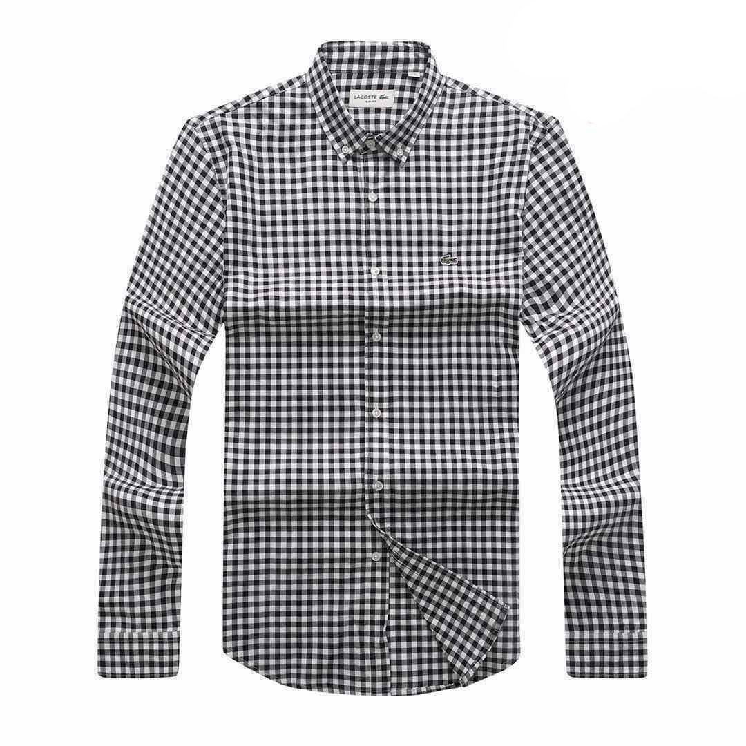Lacoste Gingham Cotton Long Sleeve Shirt- Black - Obeezi