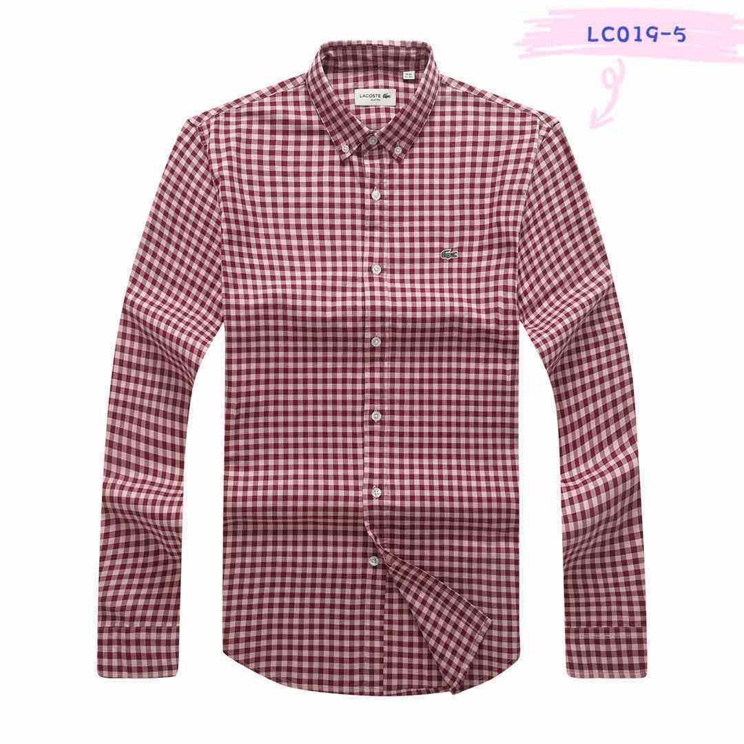 Lacoste Gingham Cotton Long Sleeve Shirt- Brown - Obeezi
