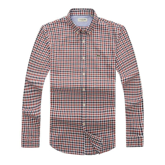 Lacoste Long sleeve Button-Down Crest logo Dark Red Longsleeve Shirt - Obeezi