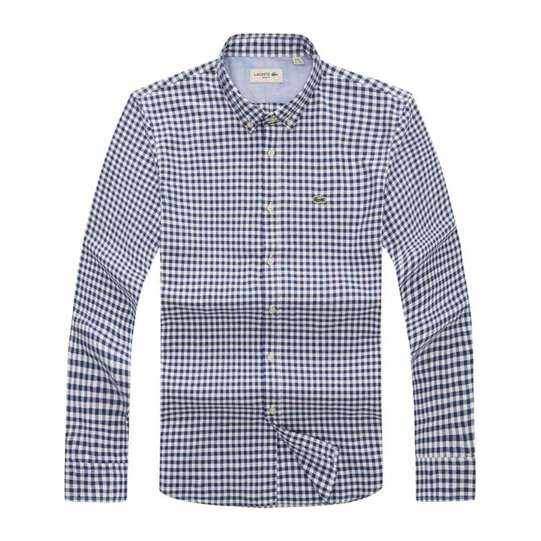 Lacoste Long sleeve Button-Down Crest logo Light Blue Longsleeve Shirt - Obeezi