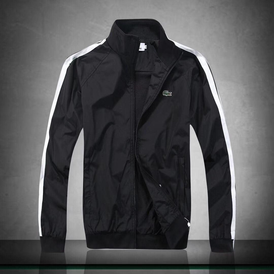 Lacoste Men's Lightweight Hand Striped Jacket- Black - Obeezi