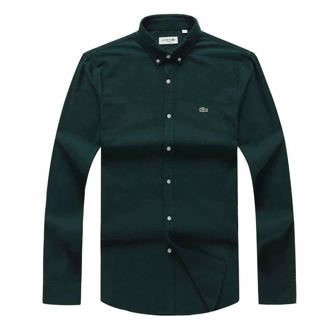 Lacoste Men's Slim Fit Soft Cotton Long Sleeved Shirt- Green - Obeezi
