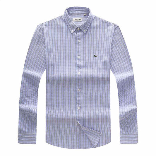 Lacoste Men's Slim Fit Tiny Checkered Cotton Blue Long Sleeve Shirt - Obeezi