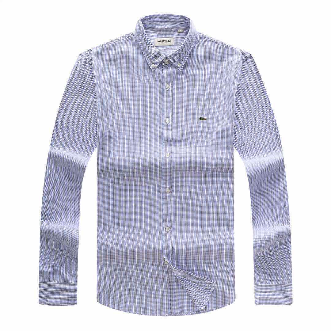 Lacoste Men's Slim Fit Tiny Checkered Cotton Blue Long Sleeve Shirt - Obeezi