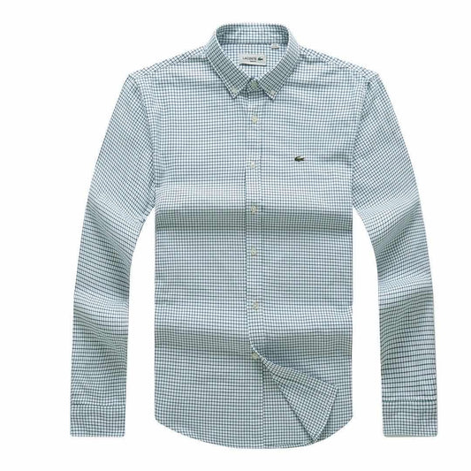 Lacoste Slim Fit Tiny Blocks Designed Long Sleeve Shirt- Green - Obeezi
