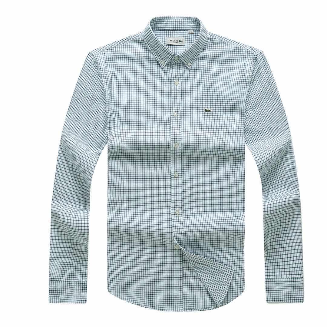 Lacoste Slim Fit Tiny Blocks Designed Long Sleeve Shirt- Green - Obeezi