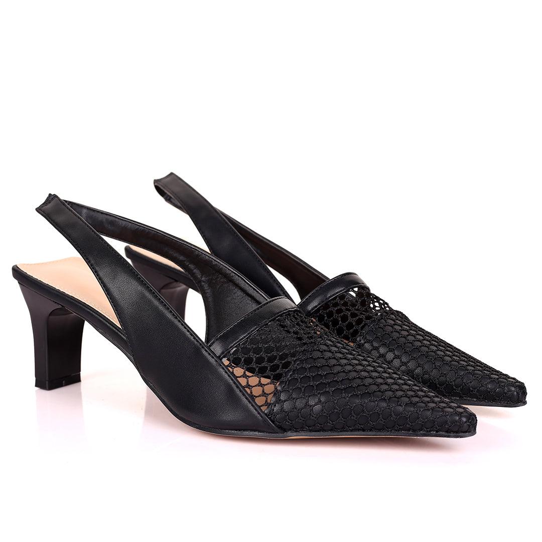 Ladies Pointed Rectangle Heel - Black - Obeezi.com