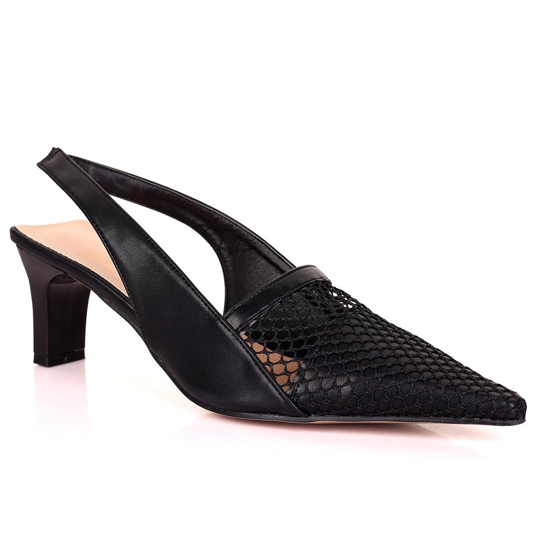 Ladies Pointed Rectangle Heel - Black - Obeezi.com