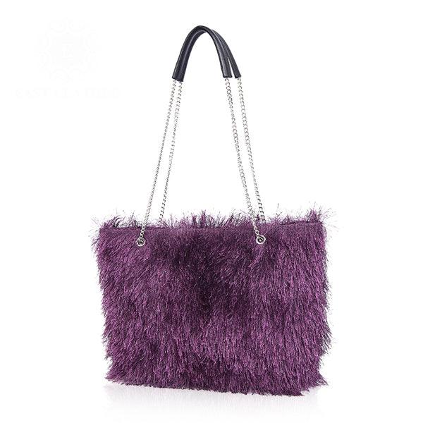Lady Tote Christmas Style Woolen Handbag -Purple - Obeezi.com