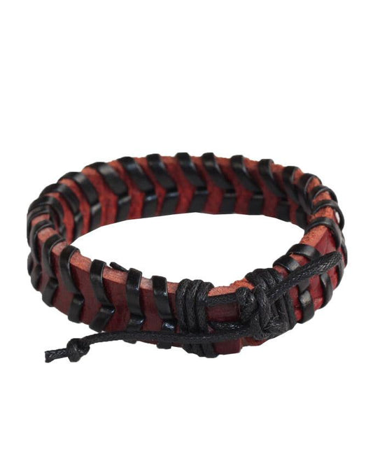 Leather Bracelet Bangle Cuff Rope Black Adjustable Surfer Wrap -Brown - Obeezi.com
