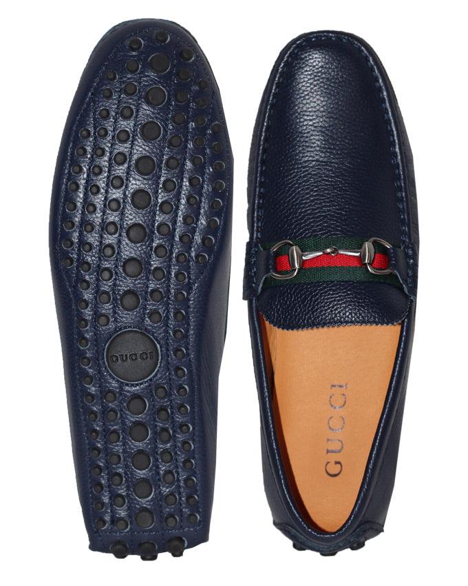Leather Horsebit Driver Navy Blue Leather - Obeezi
