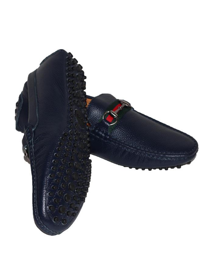Leather Horsebit Driver Navy Blue Leather - Obeezi