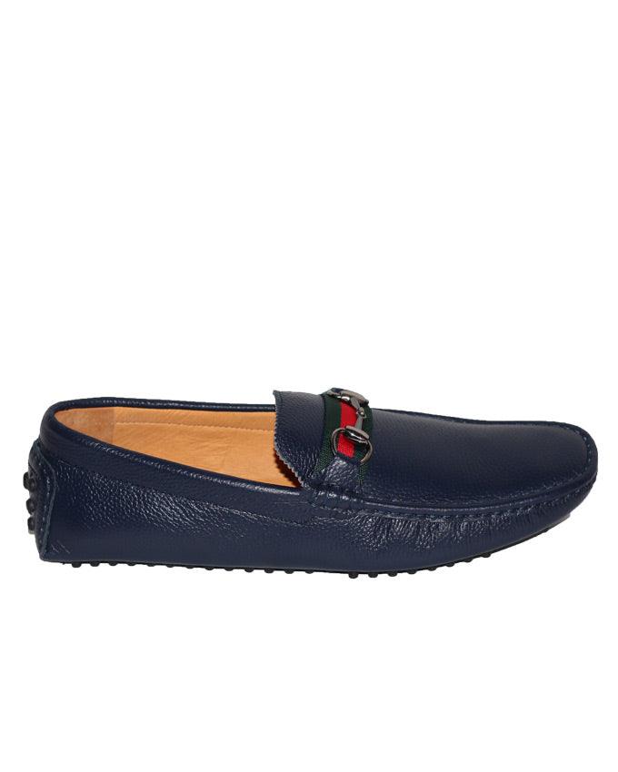 Leather Horsebit Driver Navy Blue Leather - Obeezi