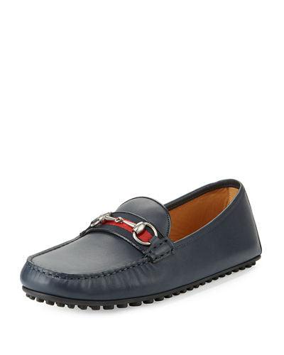 Leather Horsebit Driver Navy Blue Leather - Obeezi