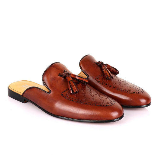 LoriBlu Classic Mole Brown Tassel Half Leather Shoe - Obeezi