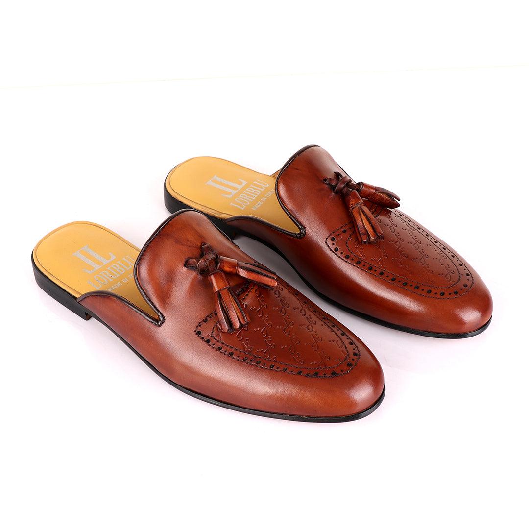 LoriBlu Classic Mole Brown Tassel Half Leather Shoe - Obeezi