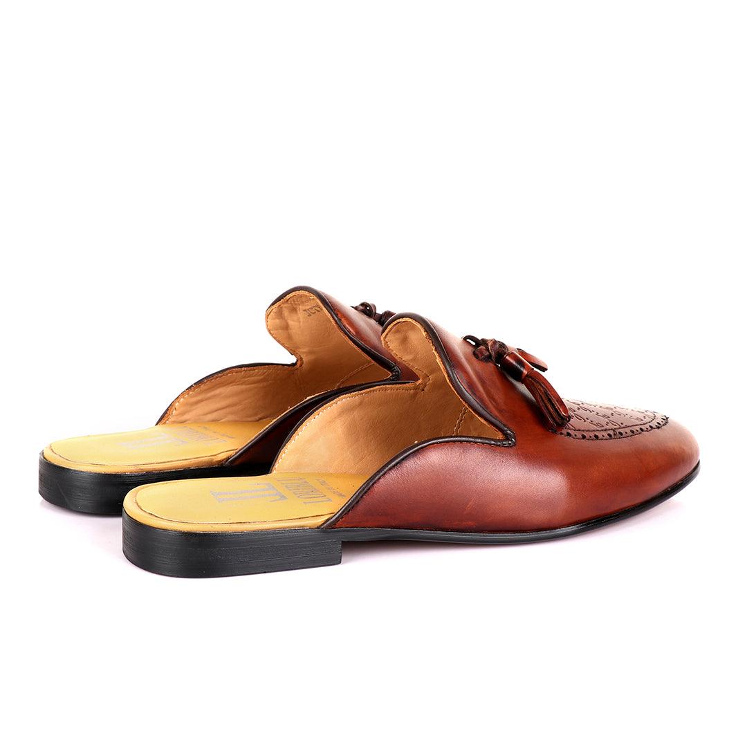 LoriBlu Classic Mole Brown Tassel Half Leather Shoe - Obeezi