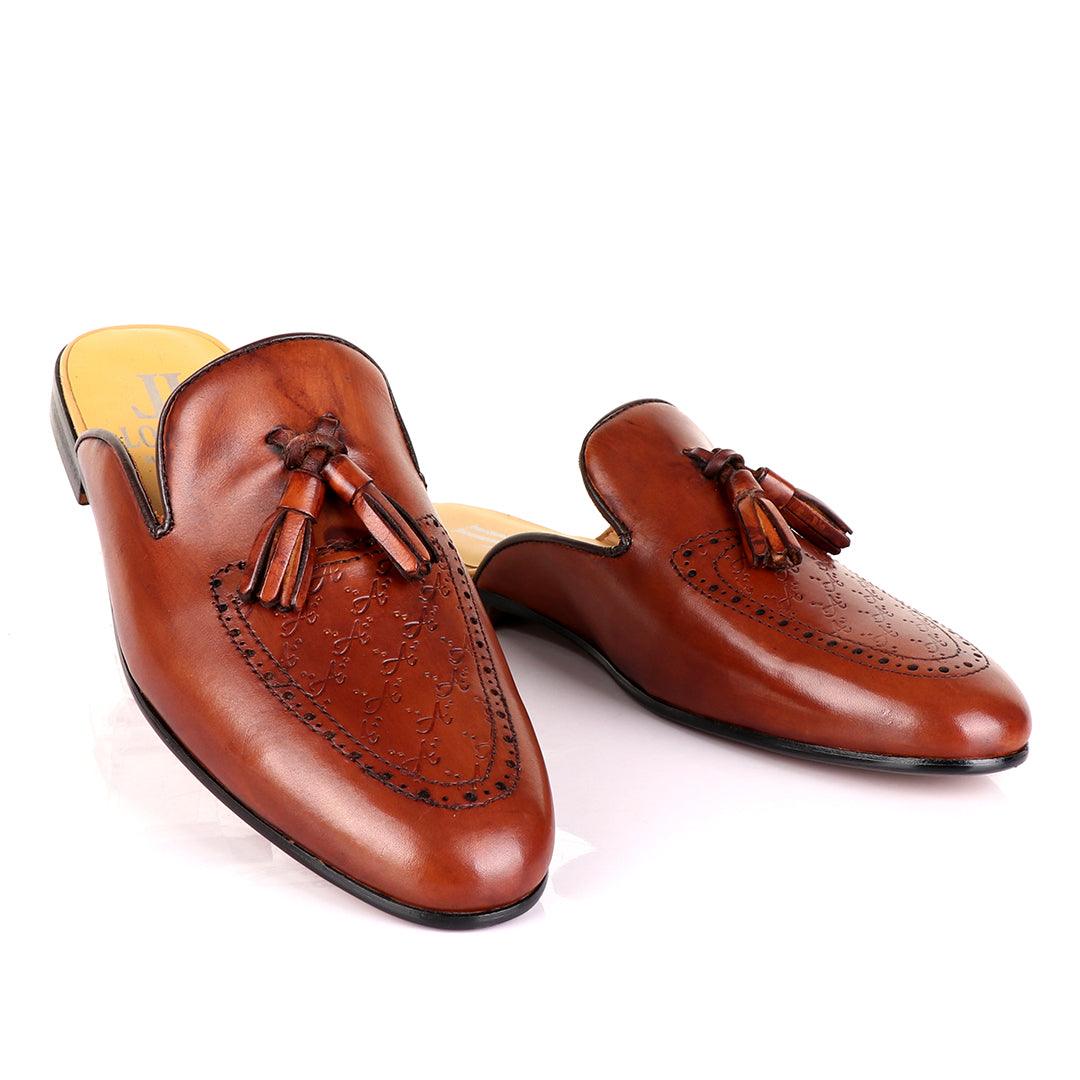 LoriBlu Classic Mole Brown Tassel Half Leather Shoe - Obeezi