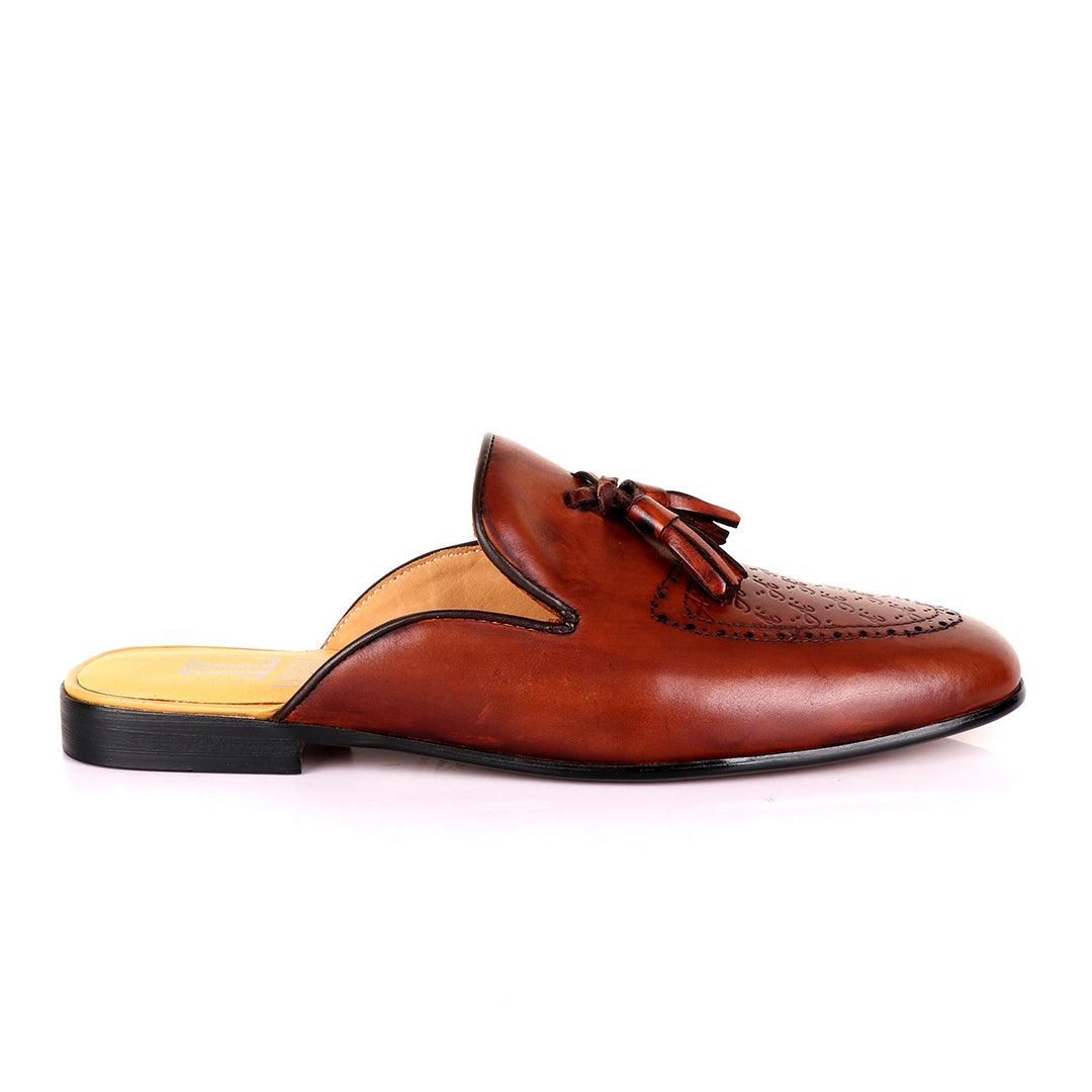 LoriBlu Classic Mole Brown Tassel Half Leather Shoe - Obeezi
