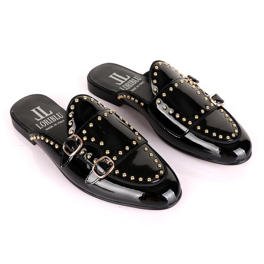 LoriBlu Classic Wetlips with Straps Mole Black Half Leather Shoe - Obeezi