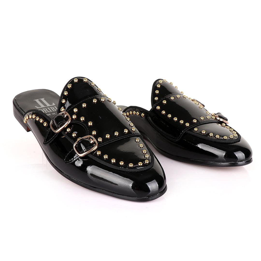 LoriBlu Classic Wetlips with Straps Mole Black Half Leather Shoe - Obeezi