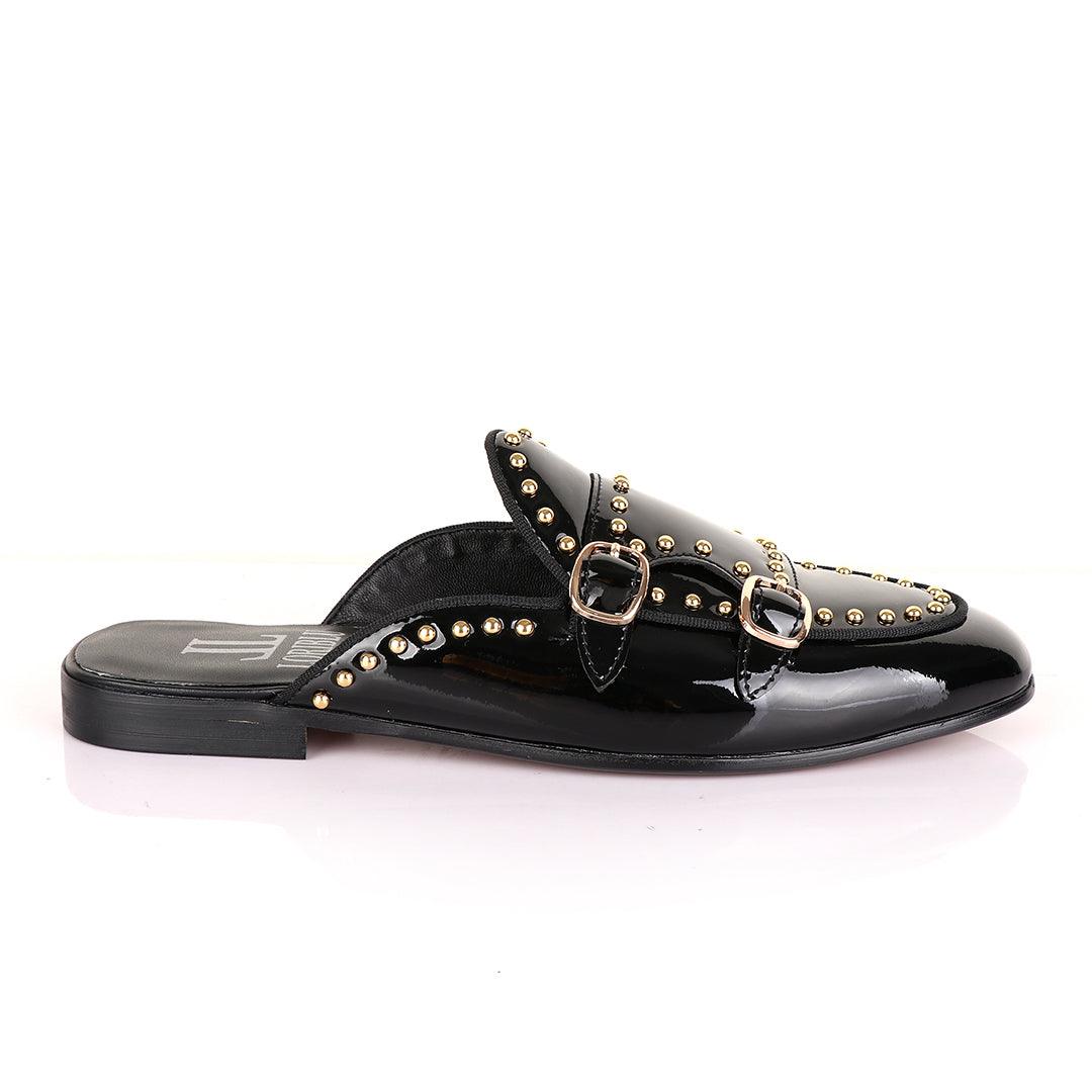 LoriBlu Classic Wetlips with Straps Mole Black Half Leather Shoe - Obeezi