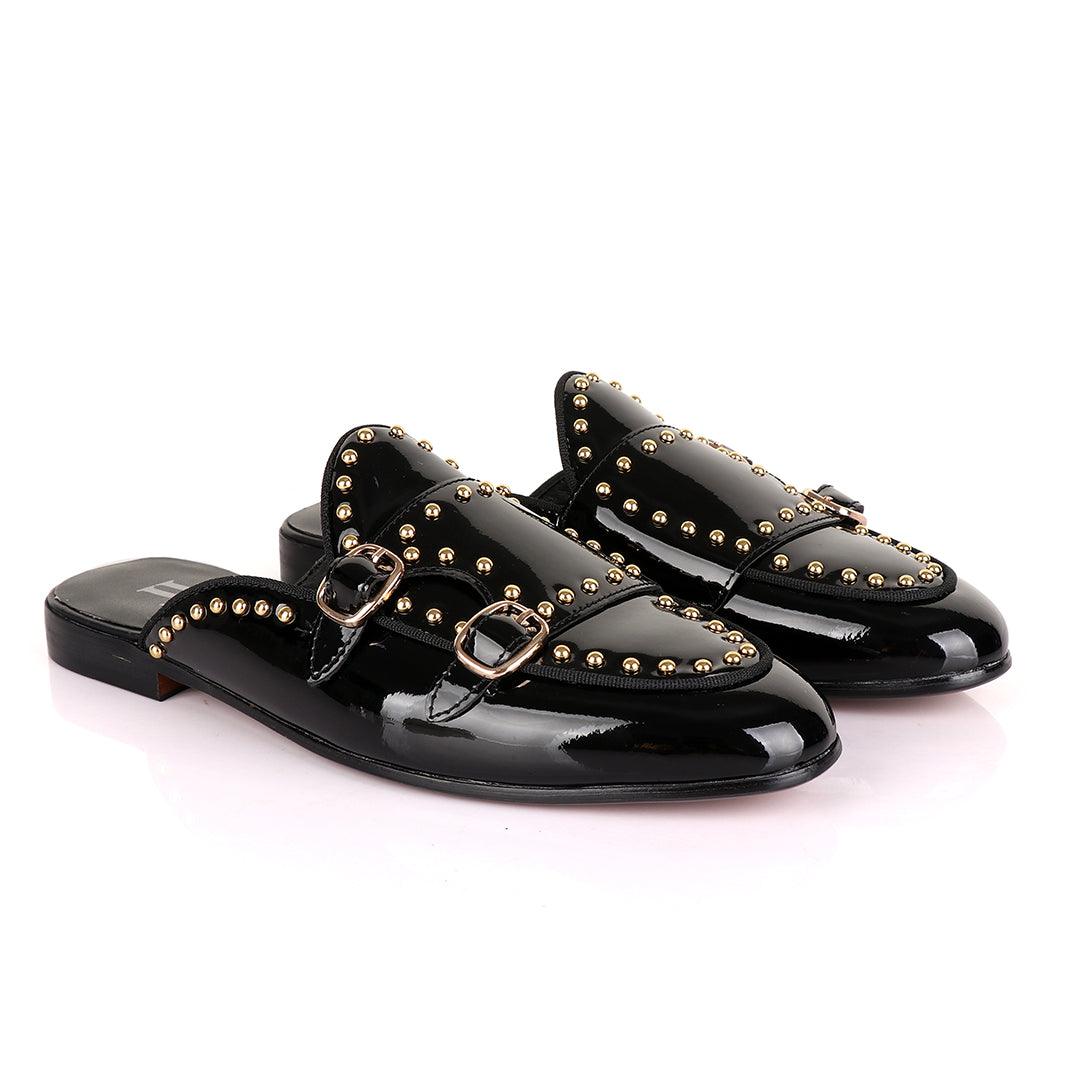 LoriBlu Classic Wetlips with Straps Mole Black Half Leather Shoe - Obeezi