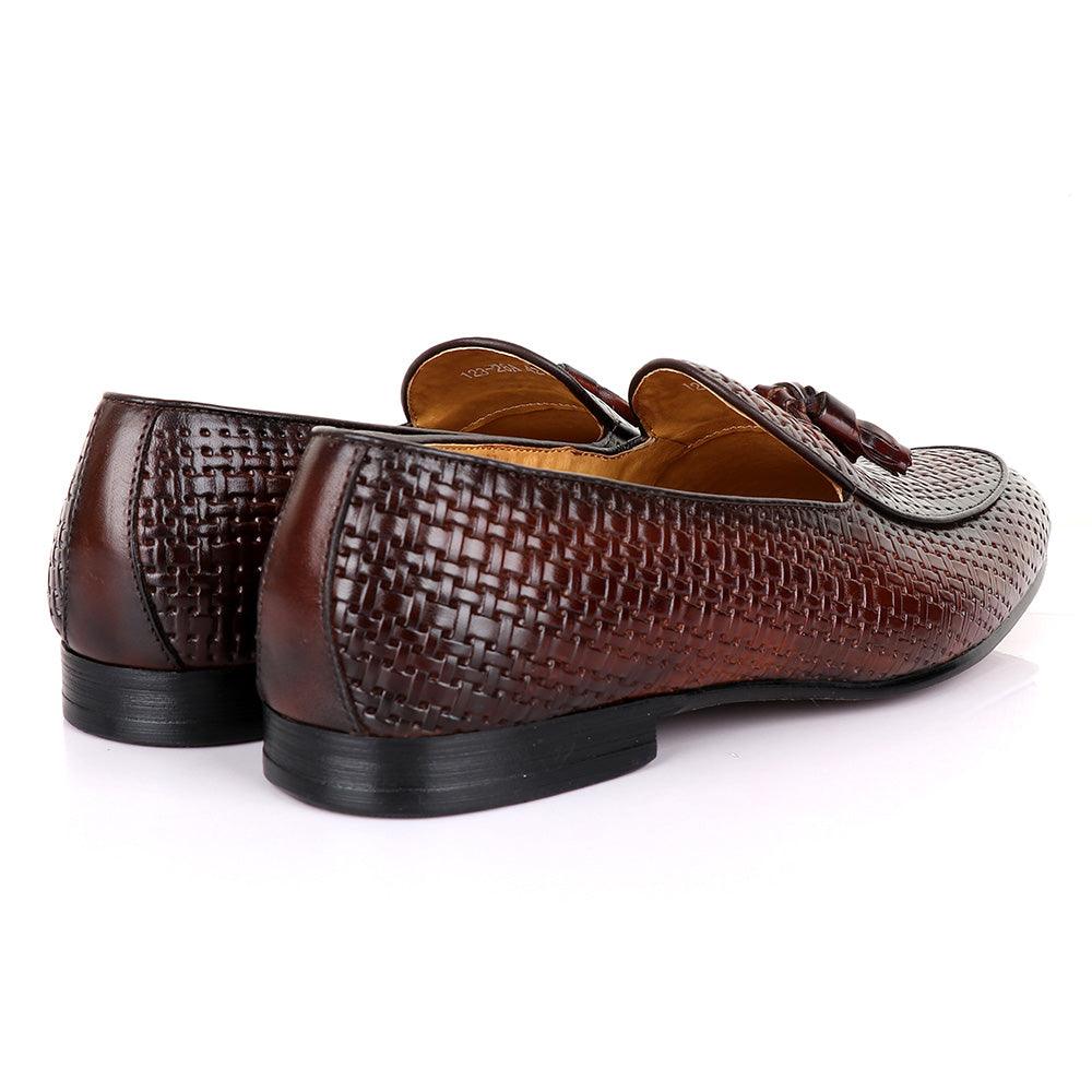 LoriBlu Classic Woven Basket Tassel Coffee Leather Shoe - Obeezi