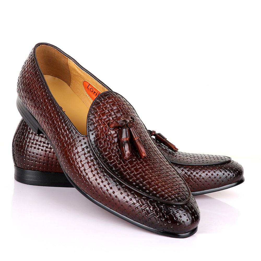 LoriBlu Classic Woven Basket Tassel Coffee Leather Shoe - Obeezi